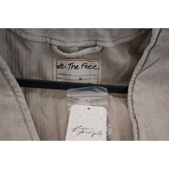 We The Free x FP OB1658551 Women's Sz M Khaki/Taupe Charley Linen Blend Vest - Picture 3 of 9